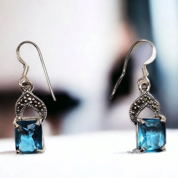 Vintage Sterling Silver Gemstone Earrings 925 - Picture 5 of 5